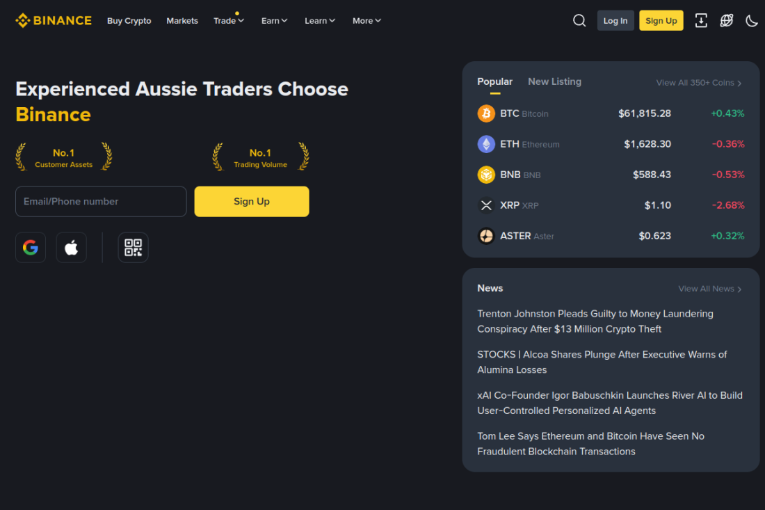 Binance homepage