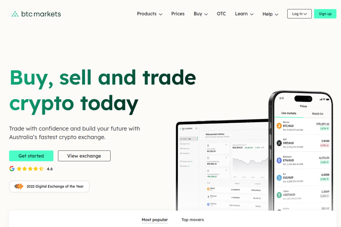 BTC Markets homepage
