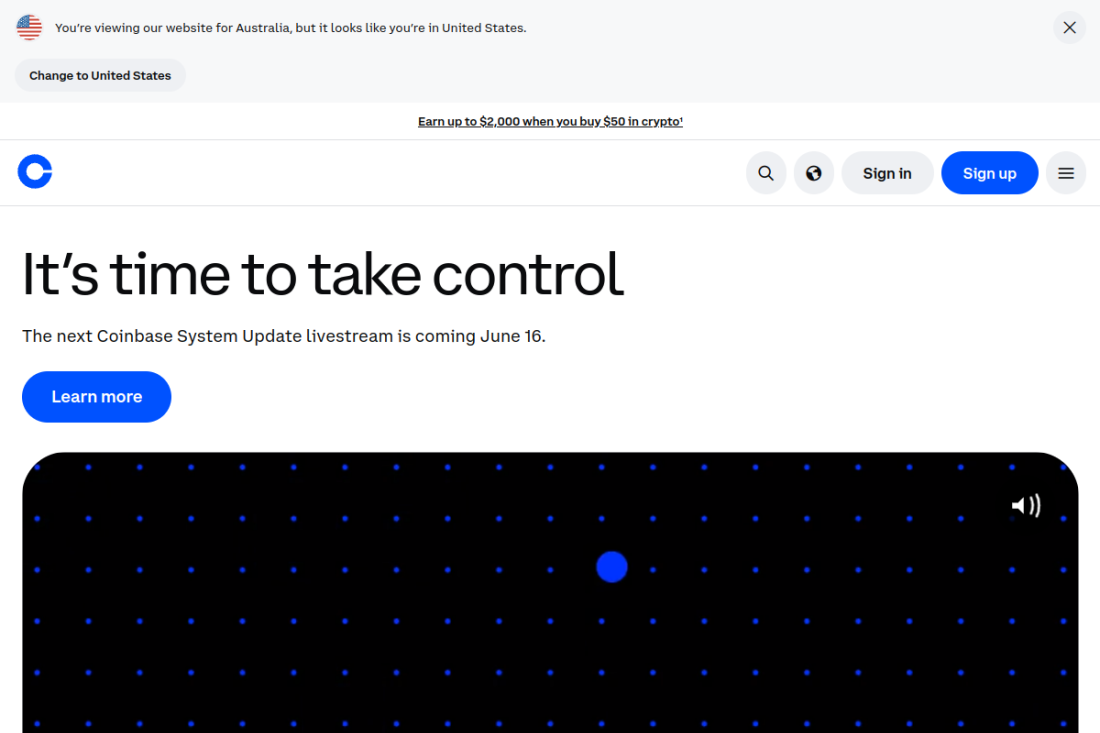 Coinbase homepage