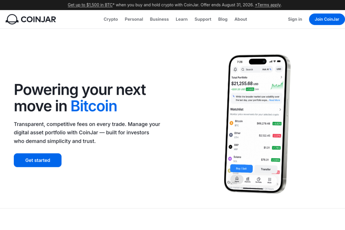 CoinJar homepage