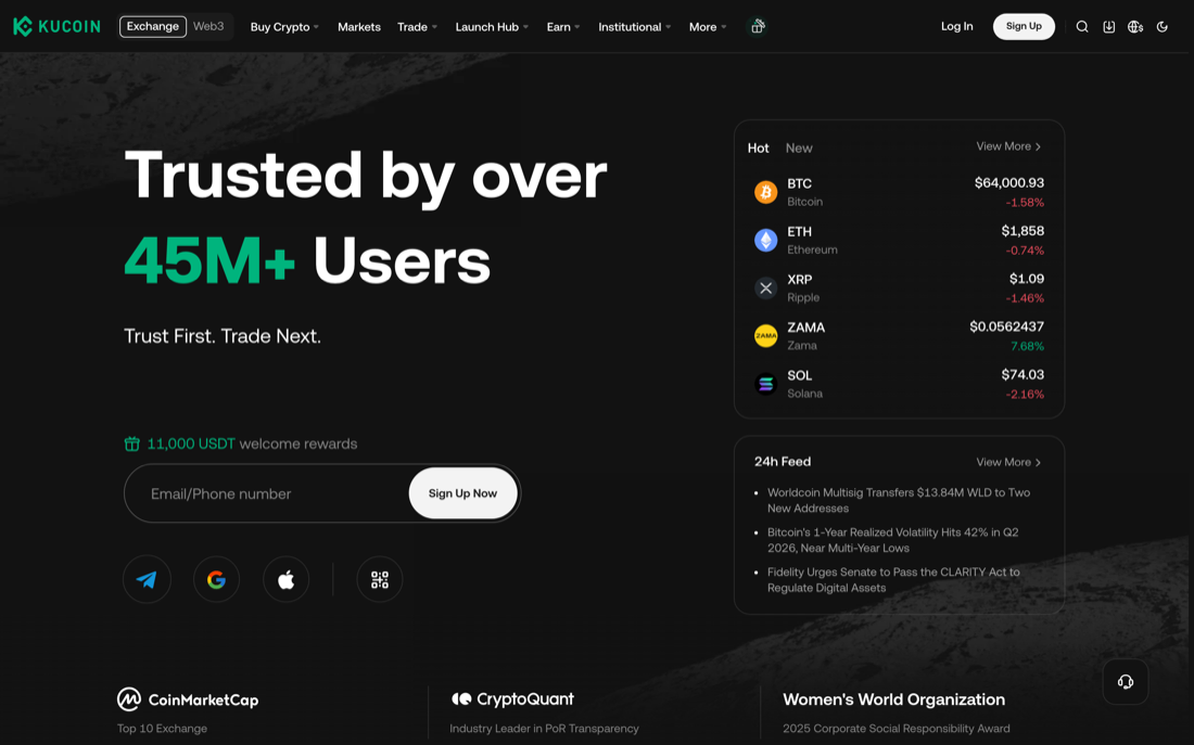 KuCoin homepage