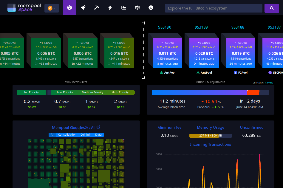 mempool.space live Bitcoin block explorer
